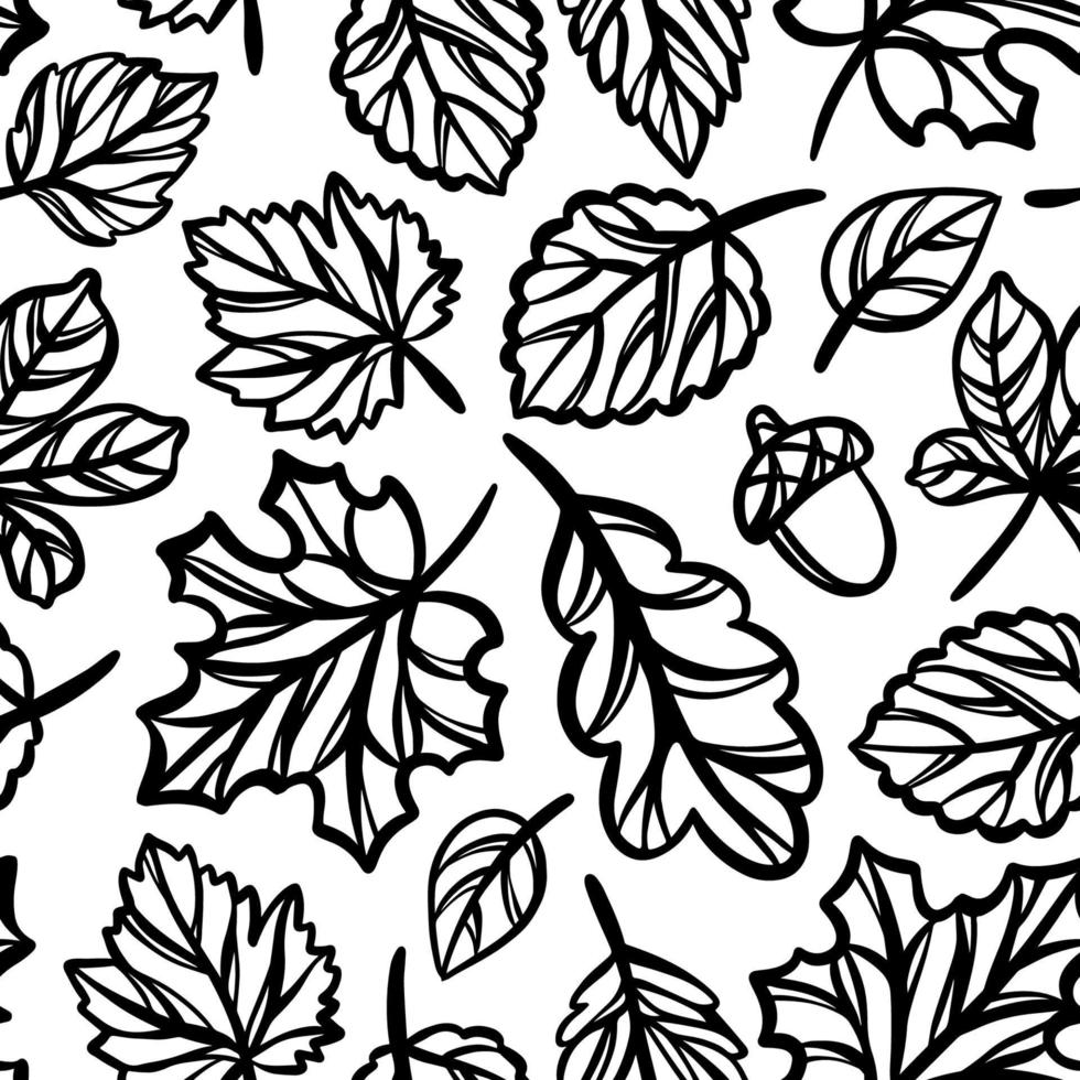 LEAVES AUTUMN PATTERN Monochrome Seamless Vector Illustration