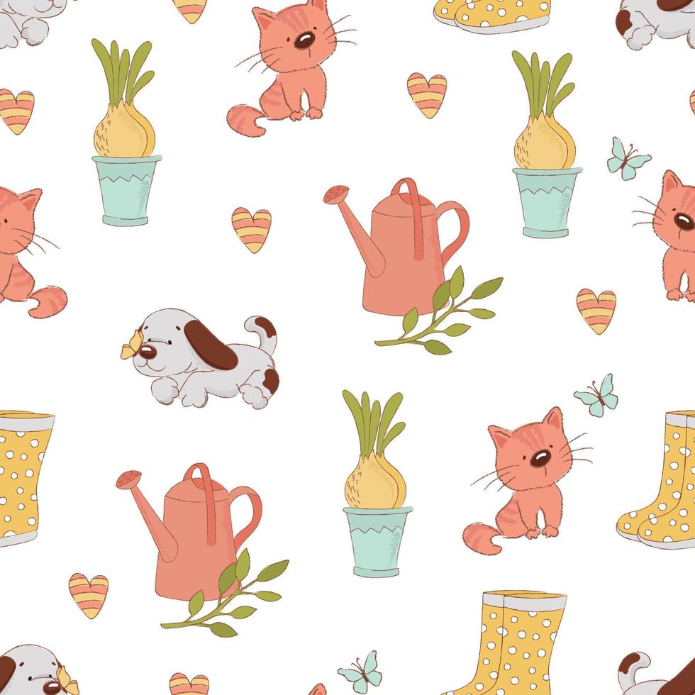GARDEN CRAFT Spring Vector Illustration Seamless Pattern