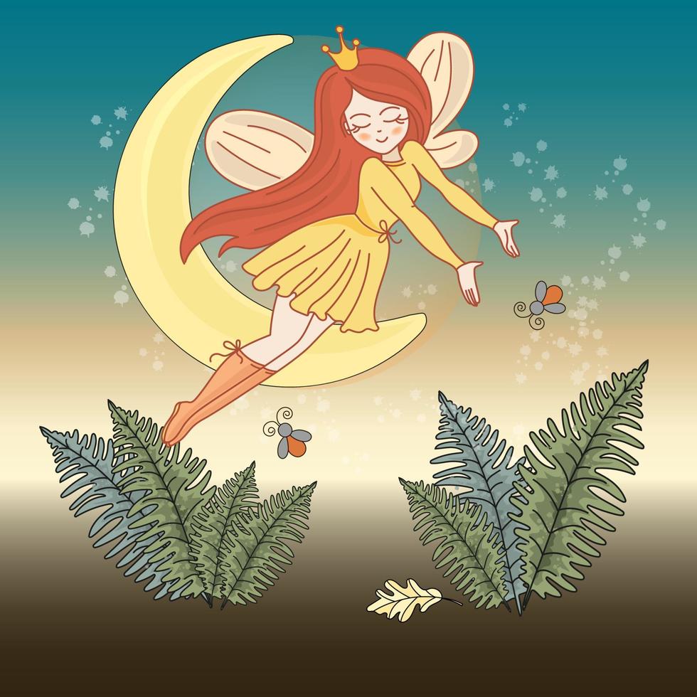 MOON FAIRY Good Night Magic Cartoon Vector Illustration Set