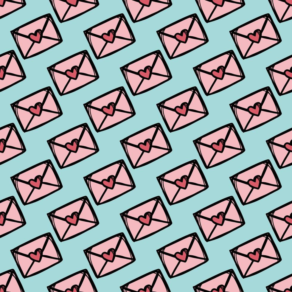 LOVE MAIL Hand Drawn Seamless Pattern Vector Illustration