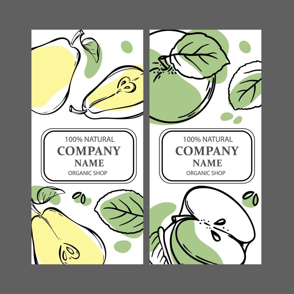 PEAR APPLE LABELS Vertical Sketch Vector Illustration Set