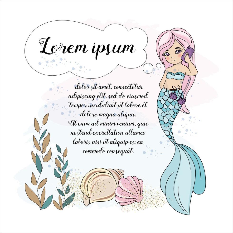 MERMAID PHONE Cartoon Travel Cruise Vector Illustration Set