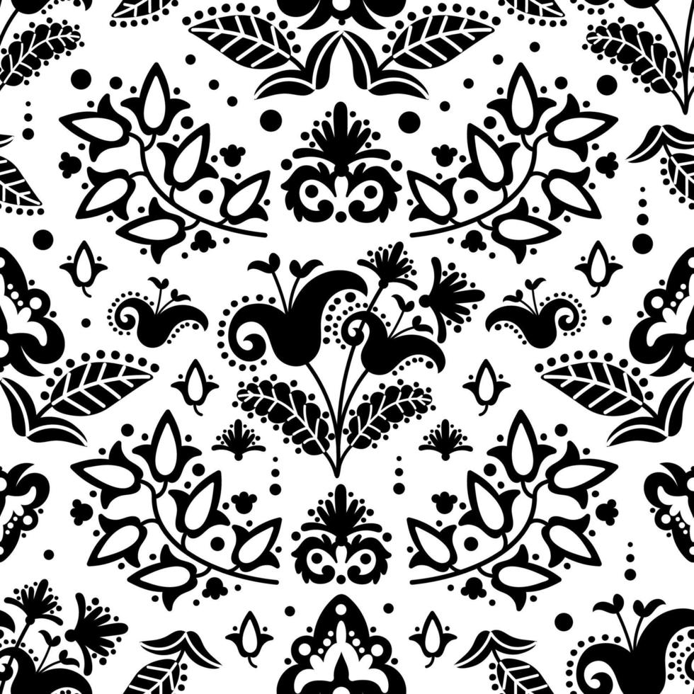 ETHNIC TATAR BLACK Oriental Doodle Seamless Pattern Vector