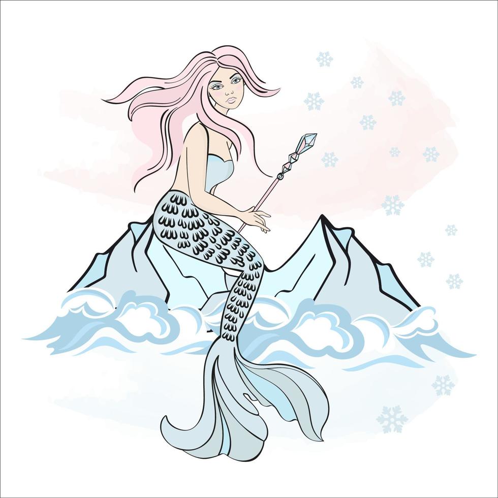 MAGIC ICE MERMAID Christmas Cartoon Vector Illustration Set