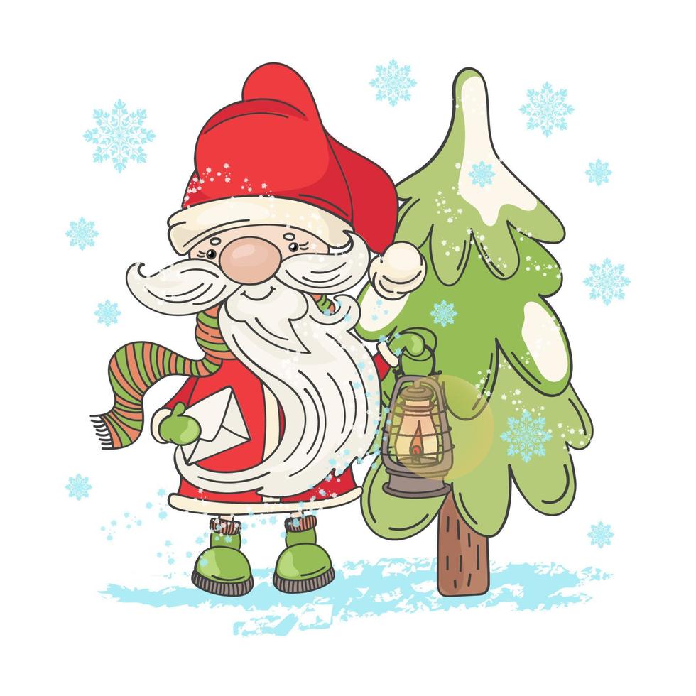 LAMP SANTA Merry Christmas Cartoon Vector Illustration Set