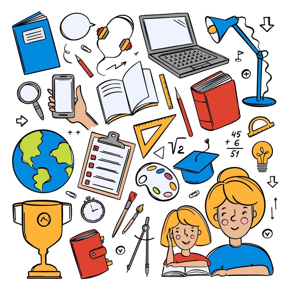HOME SCHOOLING SET Online Education Vector Object Collection