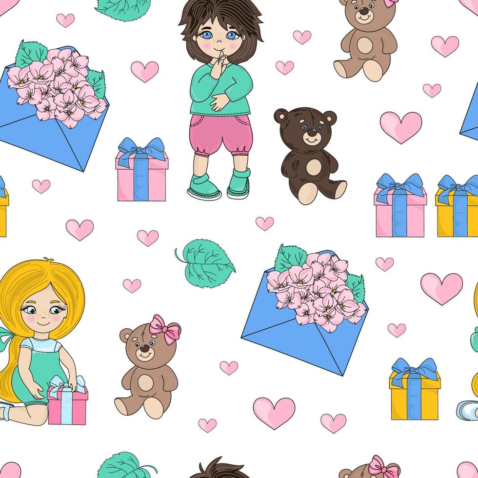 GIFT PARTY Valentine Day Seamless Pattern Vector Illustration