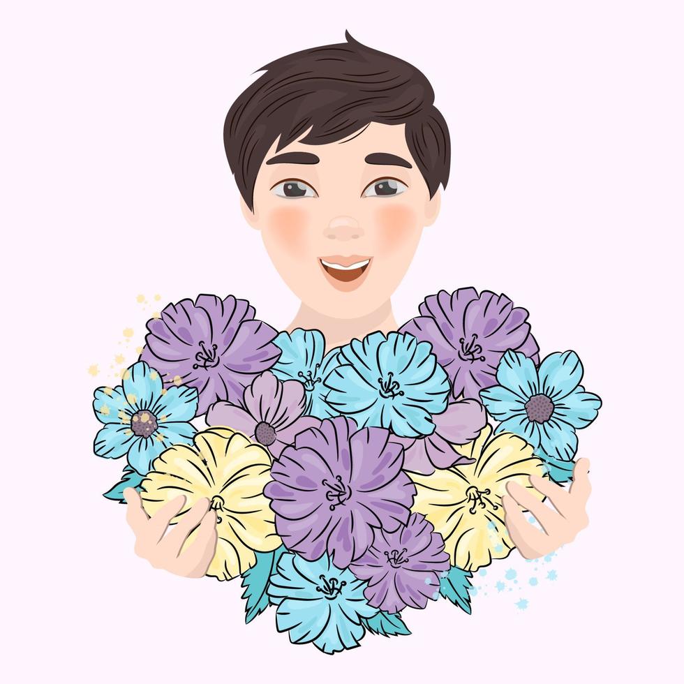 FULL OF LOVE Boy Emotion Holiday Flower Vector Illustration