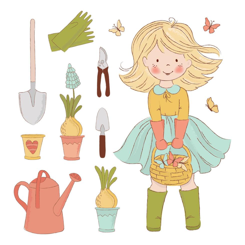 GARDENING JOY Spring Care Accessories Vector Illustration Set