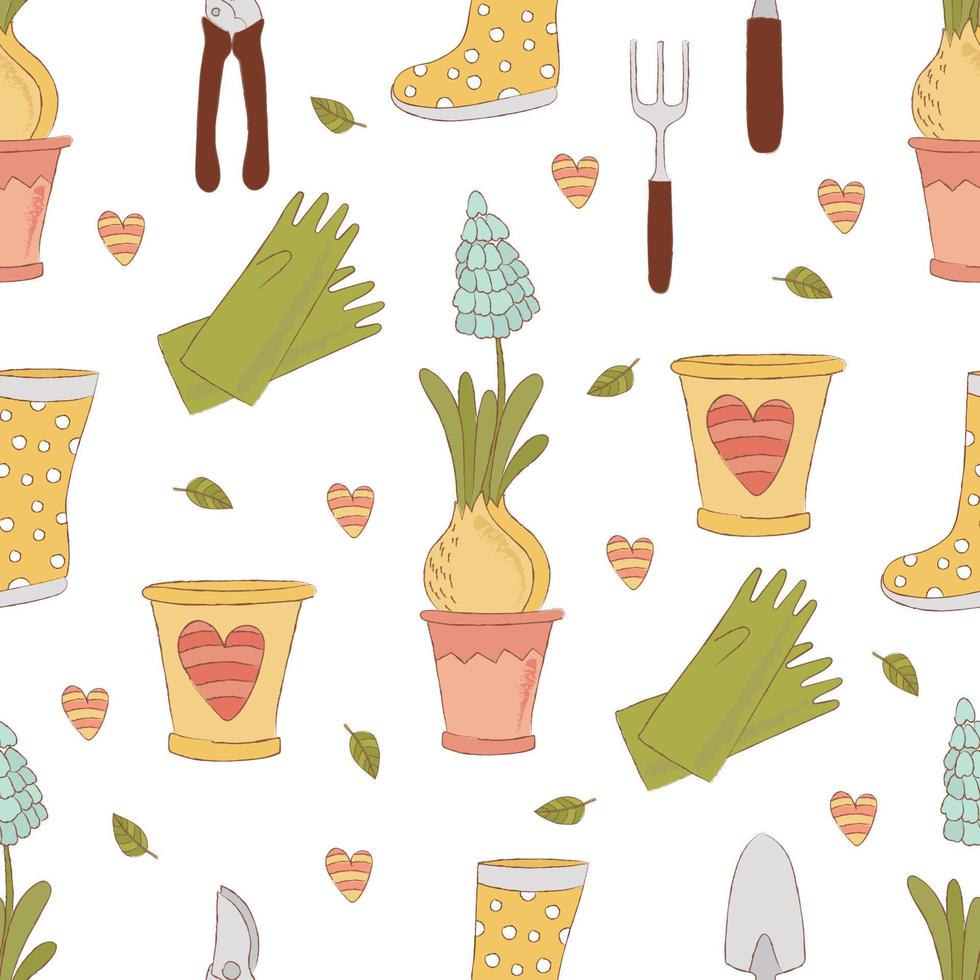 GARDENING CRAFT Spring Vector Illustration Seamless Pattern