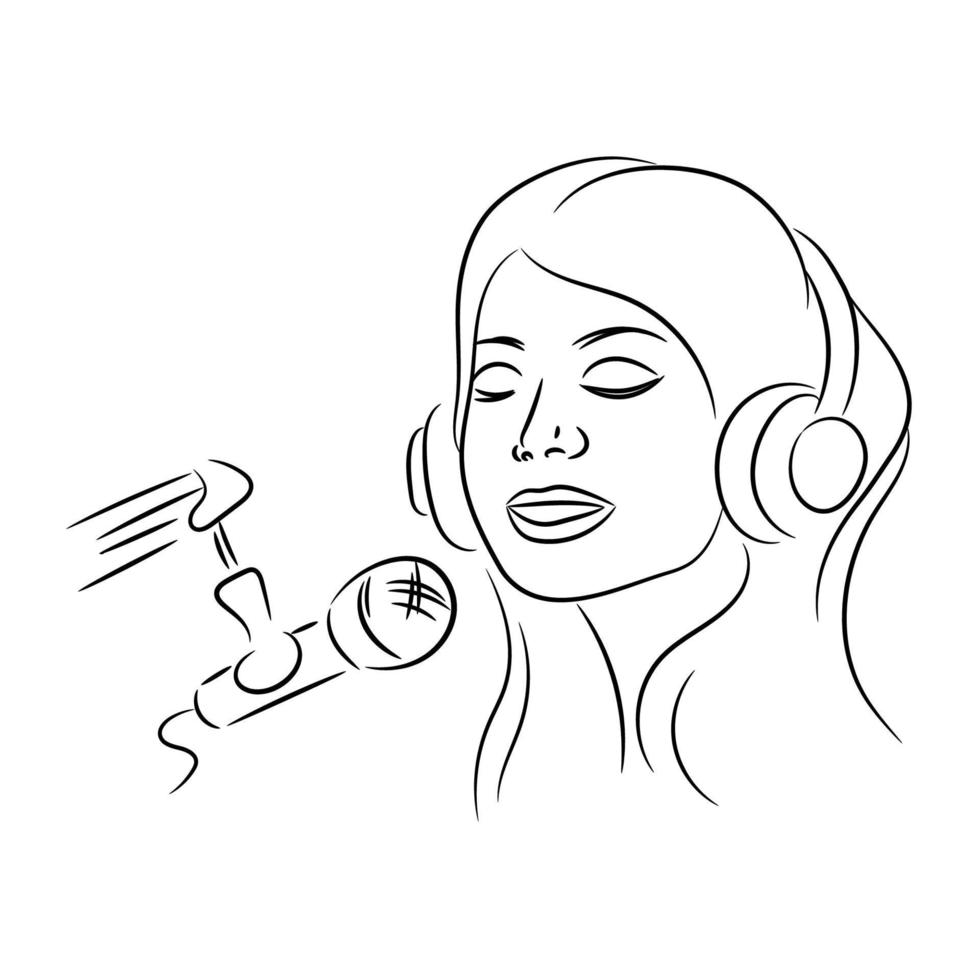 GIRL SING Music Sound Recording Online Vector Illustration
