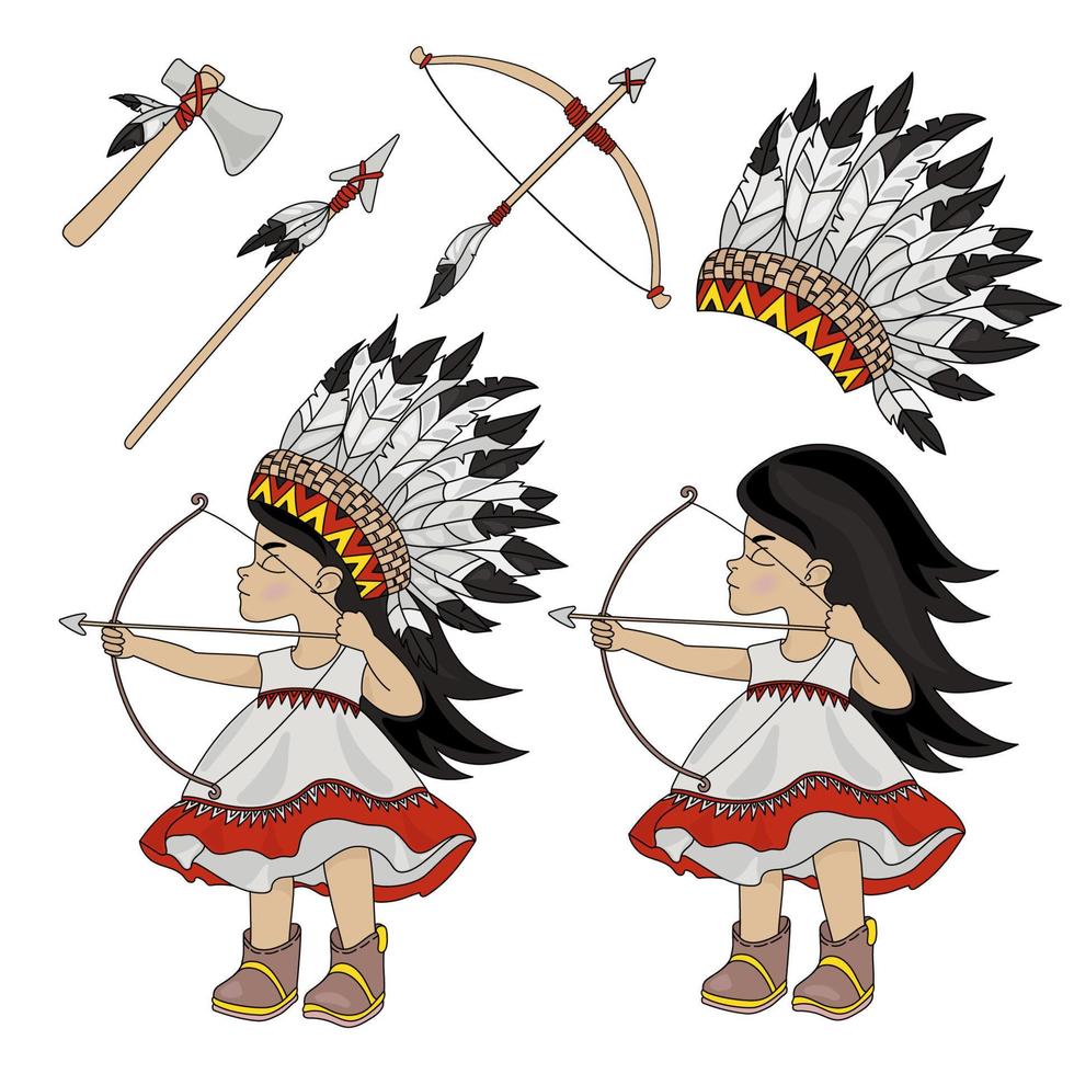 indios cazador pocahontas princesa vector ilustración conjunto