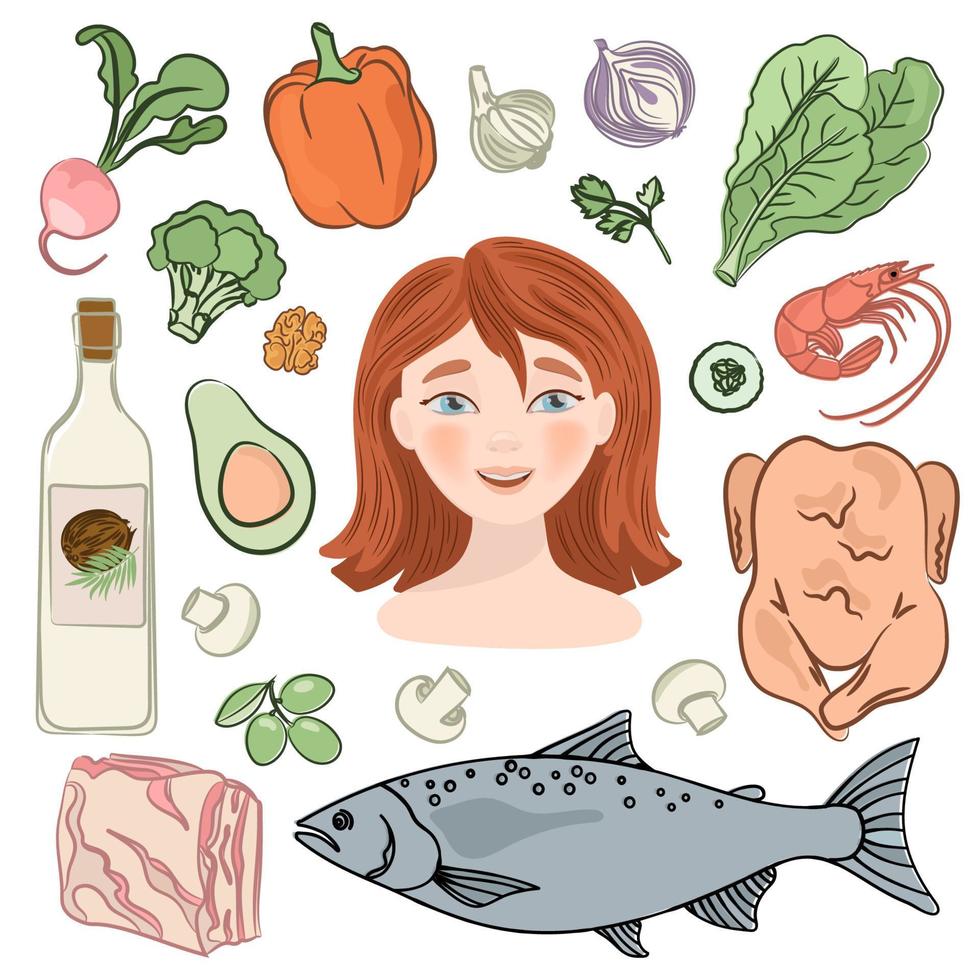 ceto mujer sano comida nutrición familia vector ilustración