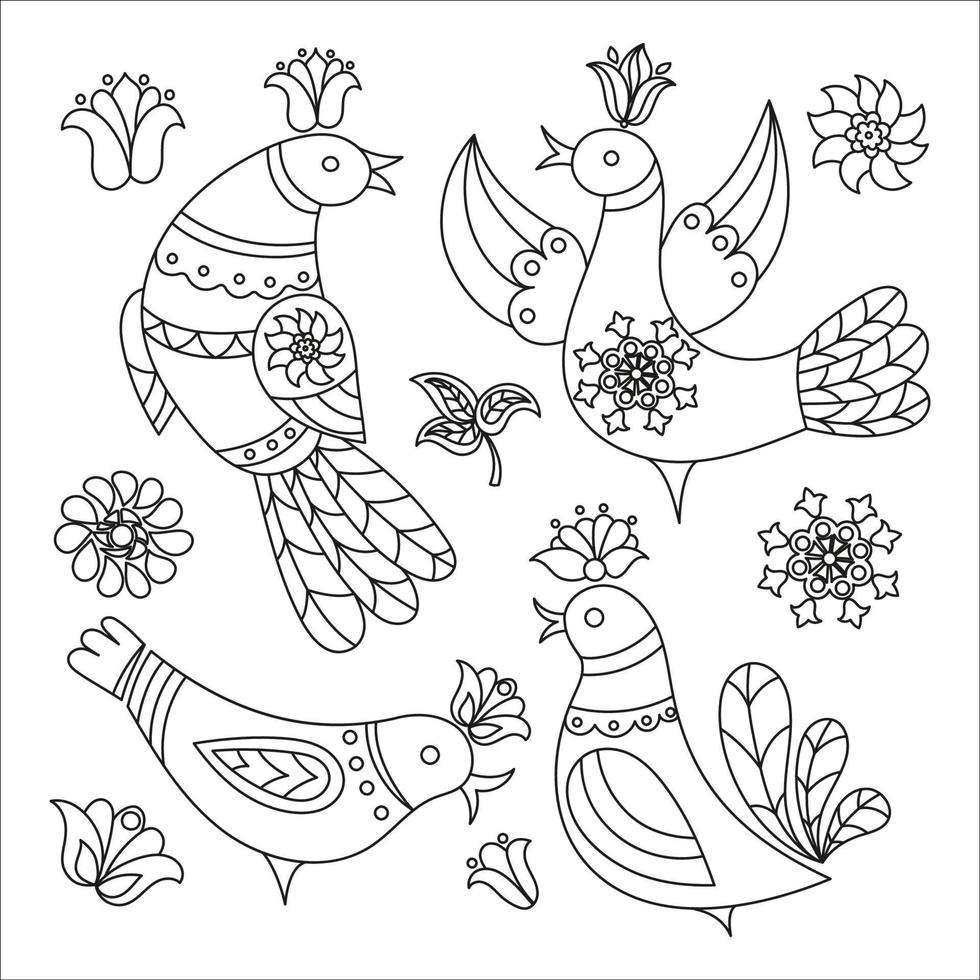 FOLK BIRD Ethnic Ornament Decor Vector Illustration Set