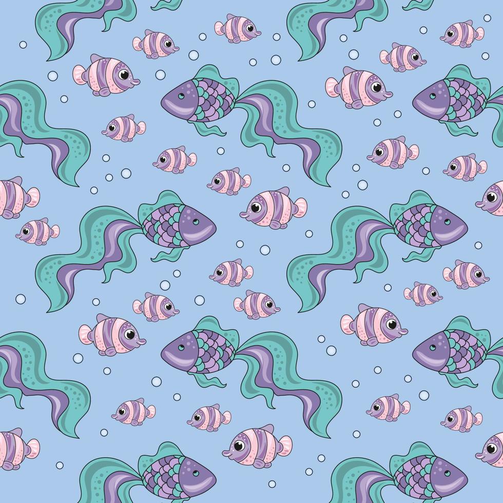 FISH Tropical Cartoon Seamless Pattern Vector Illustration