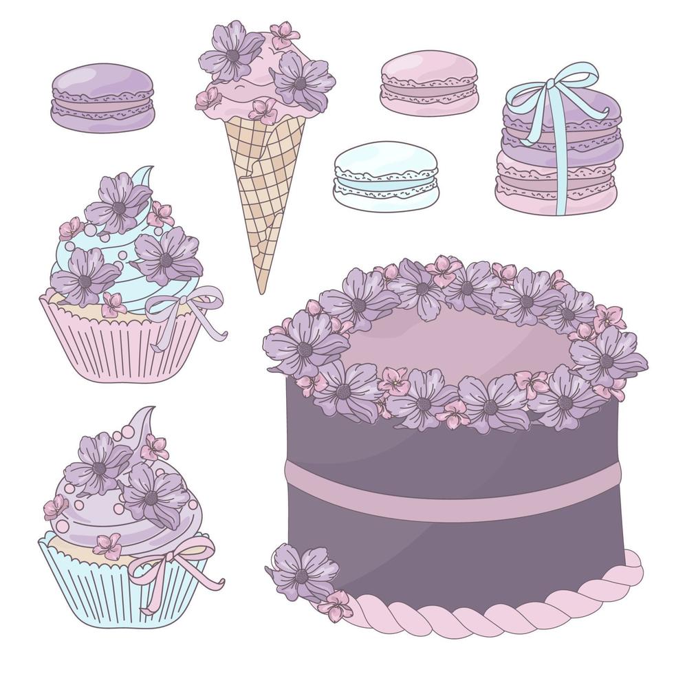 festivo pastel cumpleaños fiesta dulce vector ilustración conjunto