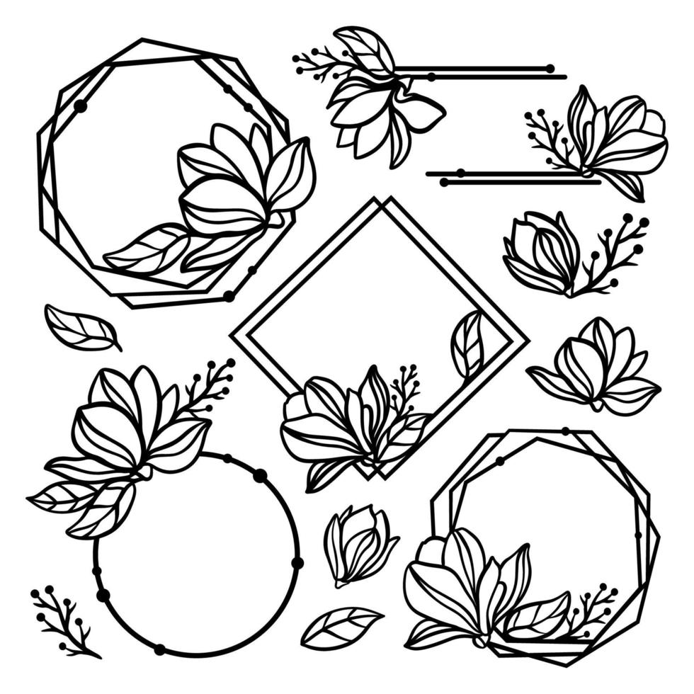 magnolia guirnalda conjunto Boda composiciones vector ilustración