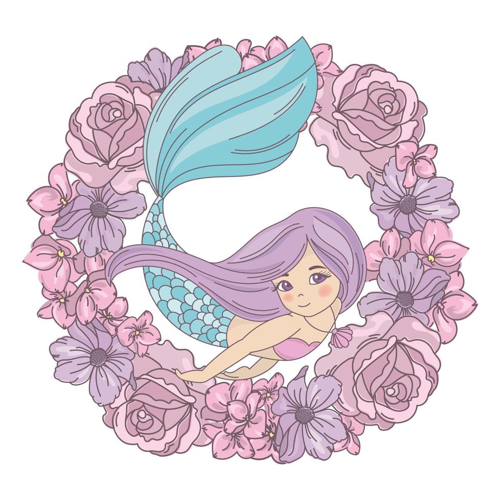 flor sirena floral dibujos animados mar vector ilustración conjunto