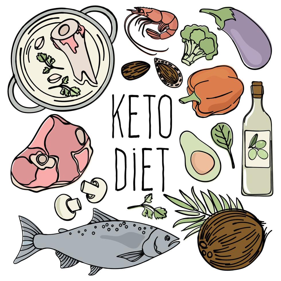 KETO DIET Healthy Food Low Carb Fresh Vector Illustration Set