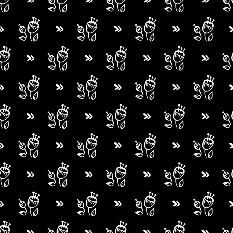 LONELY FLOWER Monochrome Hand Drawn Seamless Pattern Vector