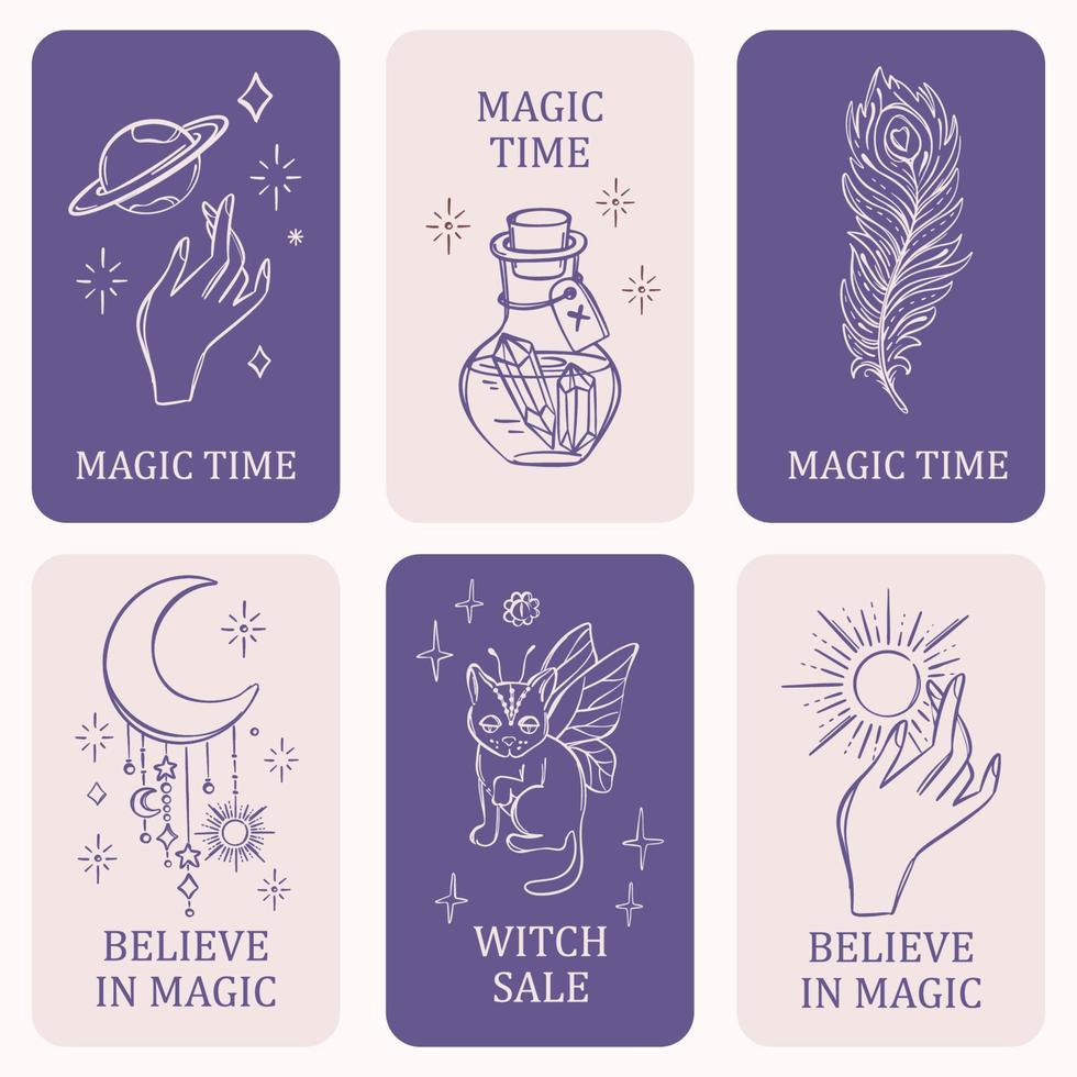 ESOTERIC ELEMENTS Mystical Occult Astrology Symbol Card Set vector