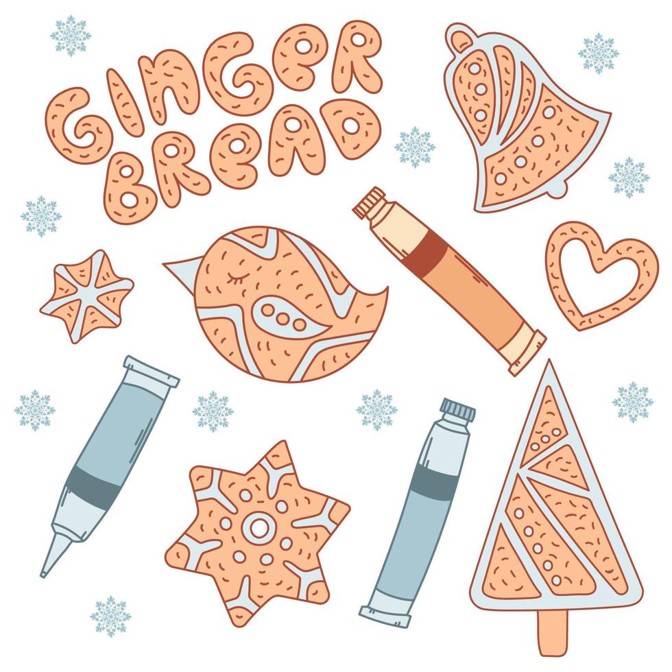 GINGERBREAD SET Dessert Cartoon Vector Illustration Set