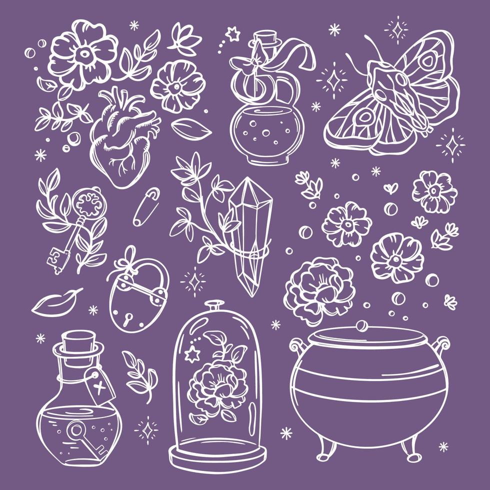MAGIC SYMBOLS Witchcraft Collection Bewitch Doodle Objects vector