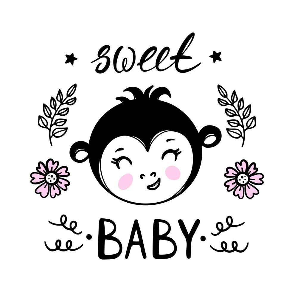 MONKEY SWEET Baby Cartoon Clip Art Vector Illustration Set