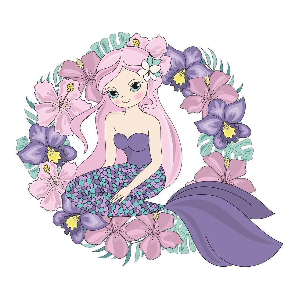 MERMAID WREATH Floral Sea Princess Vector Illustration Set