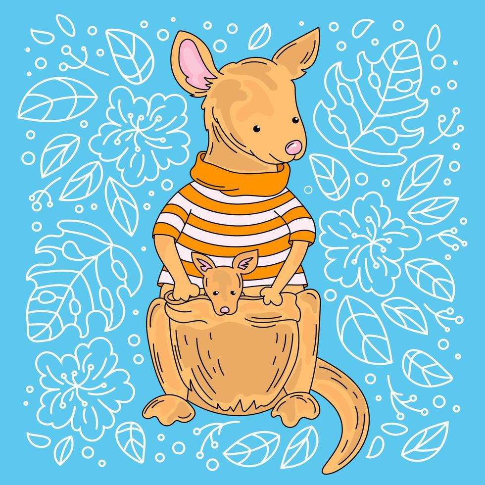 KANGAROO Australian Animal Cartoon Vector Illustration Set