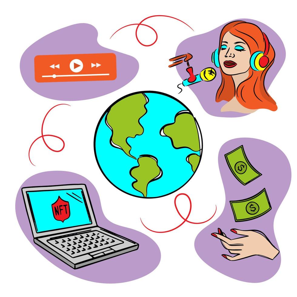 MUSIC NFT Market Transaction Online Selling Arts For Crypto vector