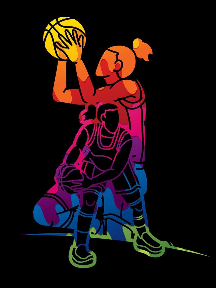 Group of Basketball Female Players Action Graffiti vector