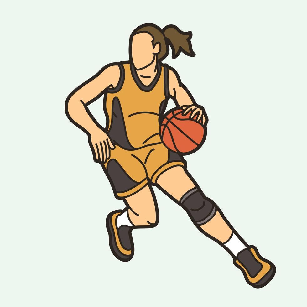 Basketball Female Player Action Cartoon Sport Graphic Vector
