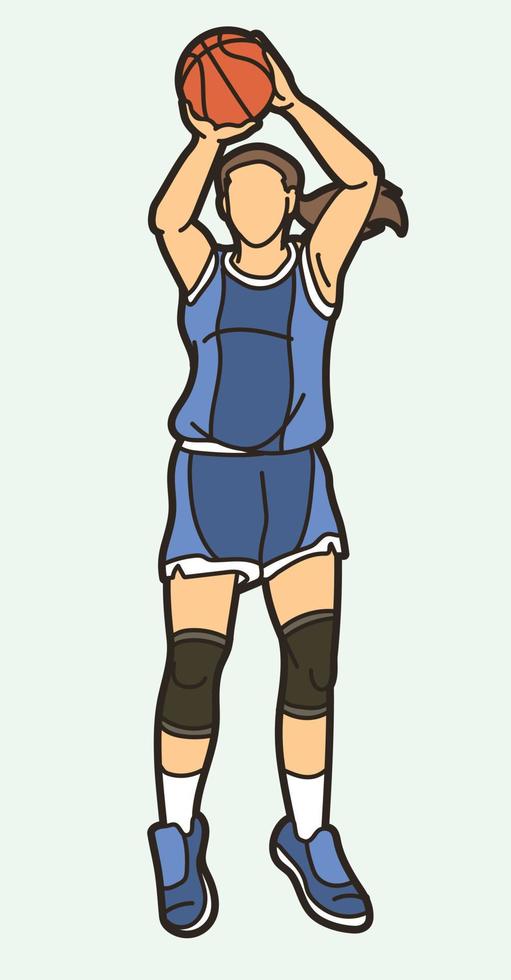 Basketball Female Player Shoot Action vector