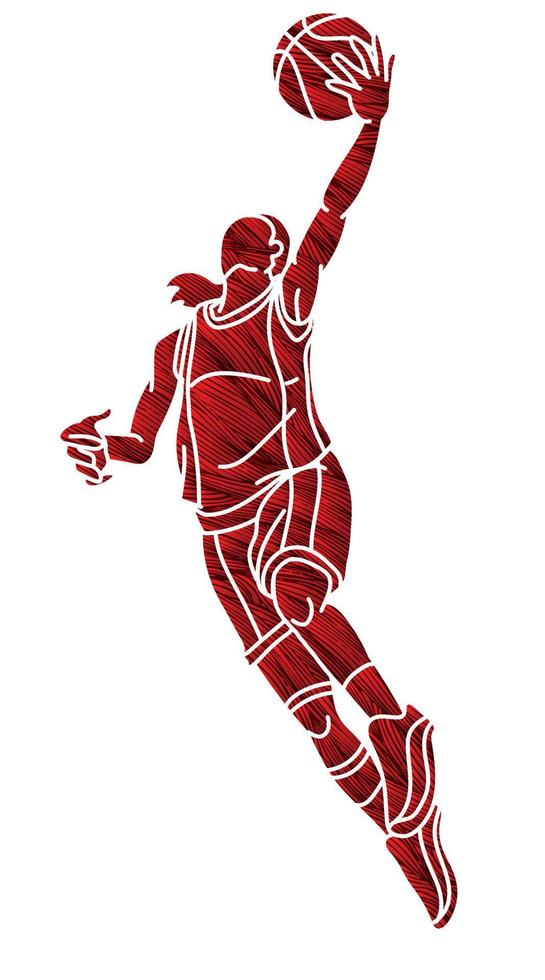 Basketball Action Female Player Cartoon Sport  Vector