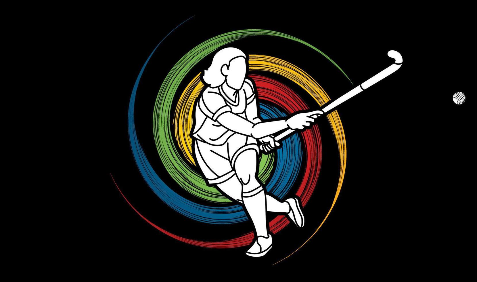 hockey sobre césped deporte jugadora acción vector