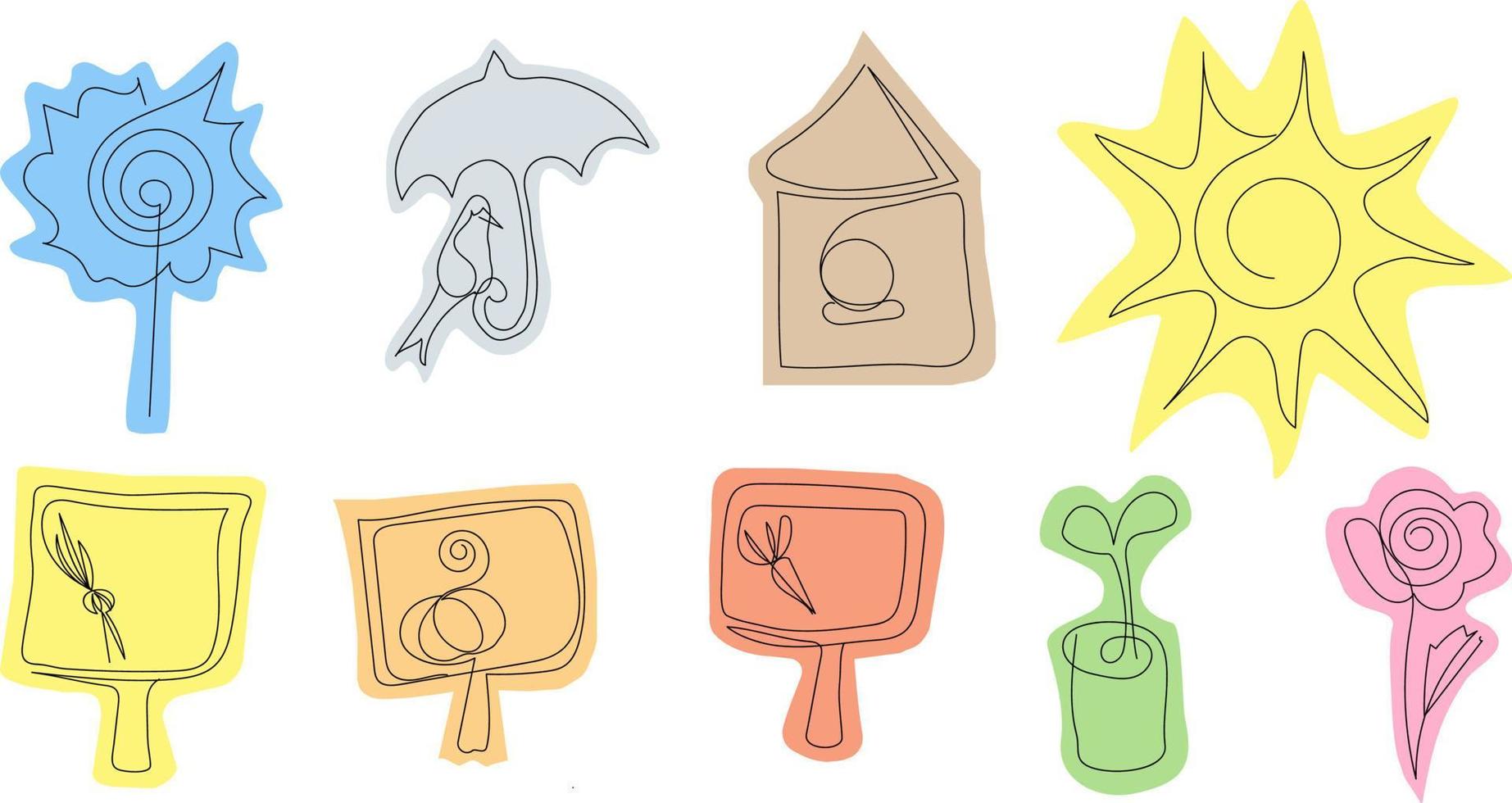 vector illustration set of spring images in lineart style