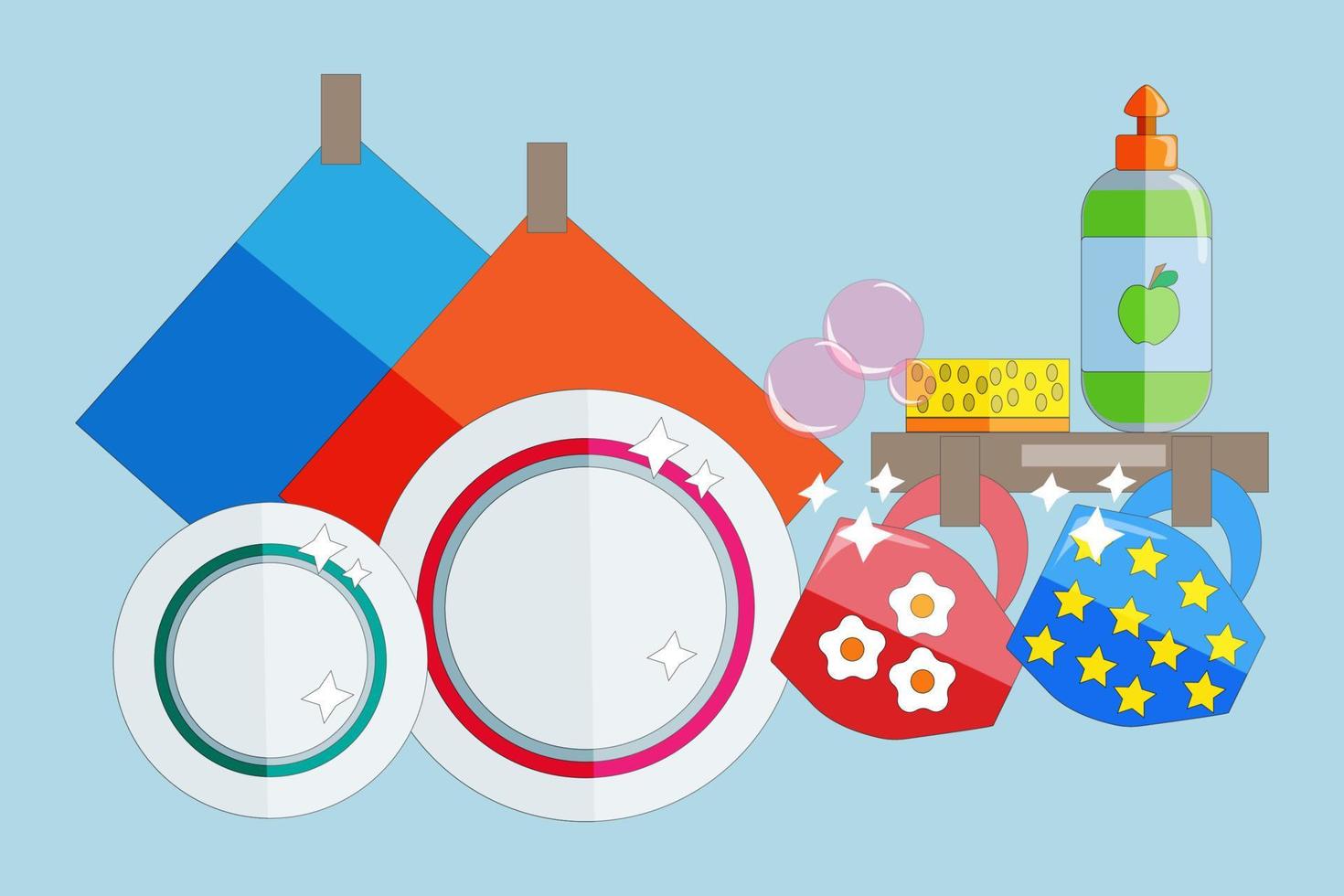 vector illustration kitchen corner with clean dishes