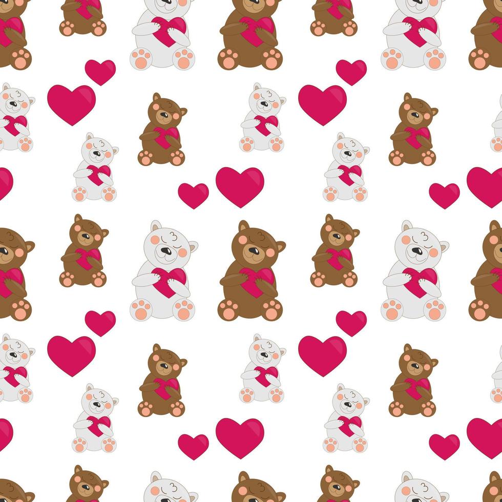 vector illustration seampless pattern bears brown and polar with hearts