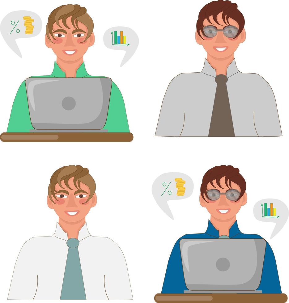 vector illustration set of young working men