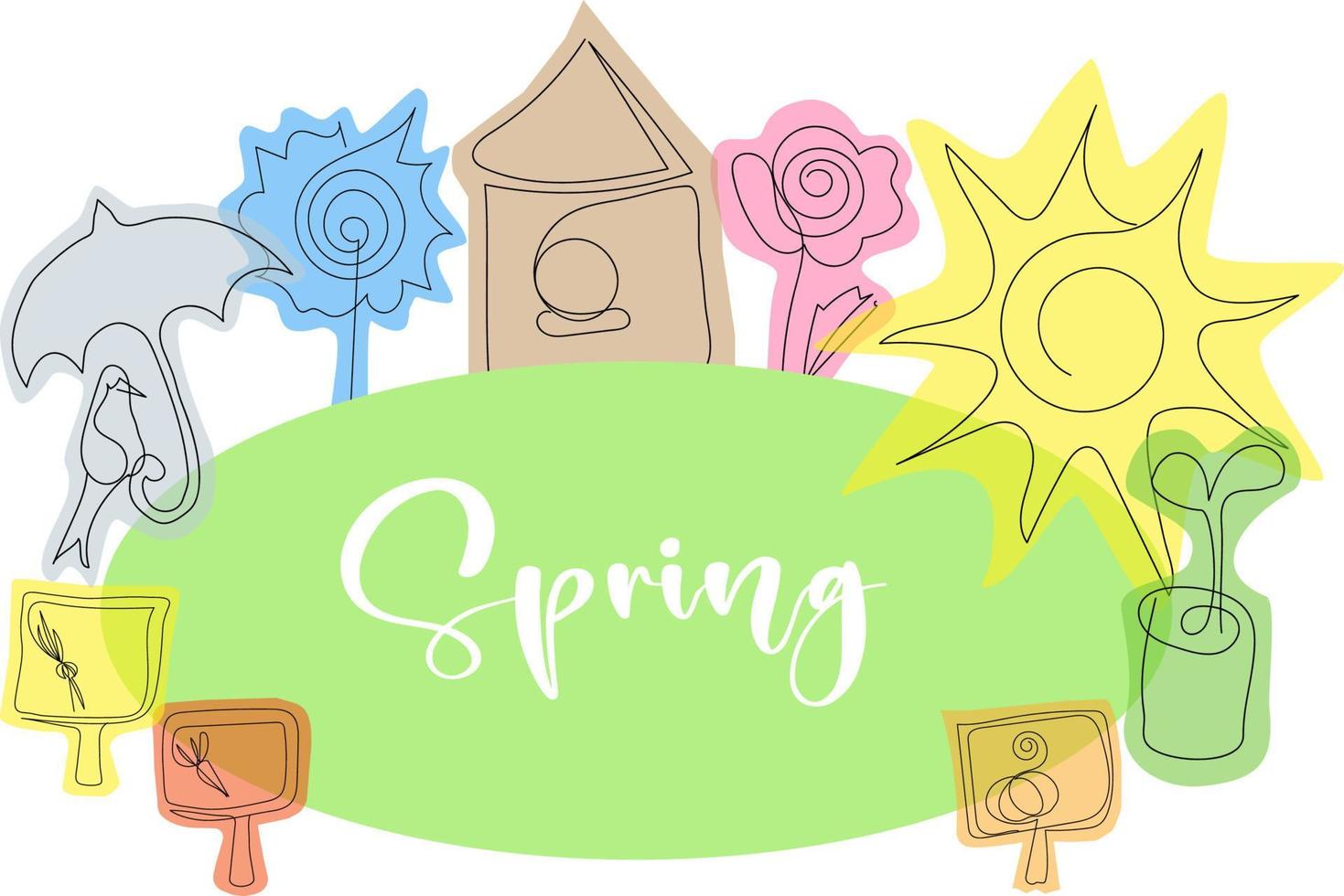 vector illustration sticker of spring images in lineart style