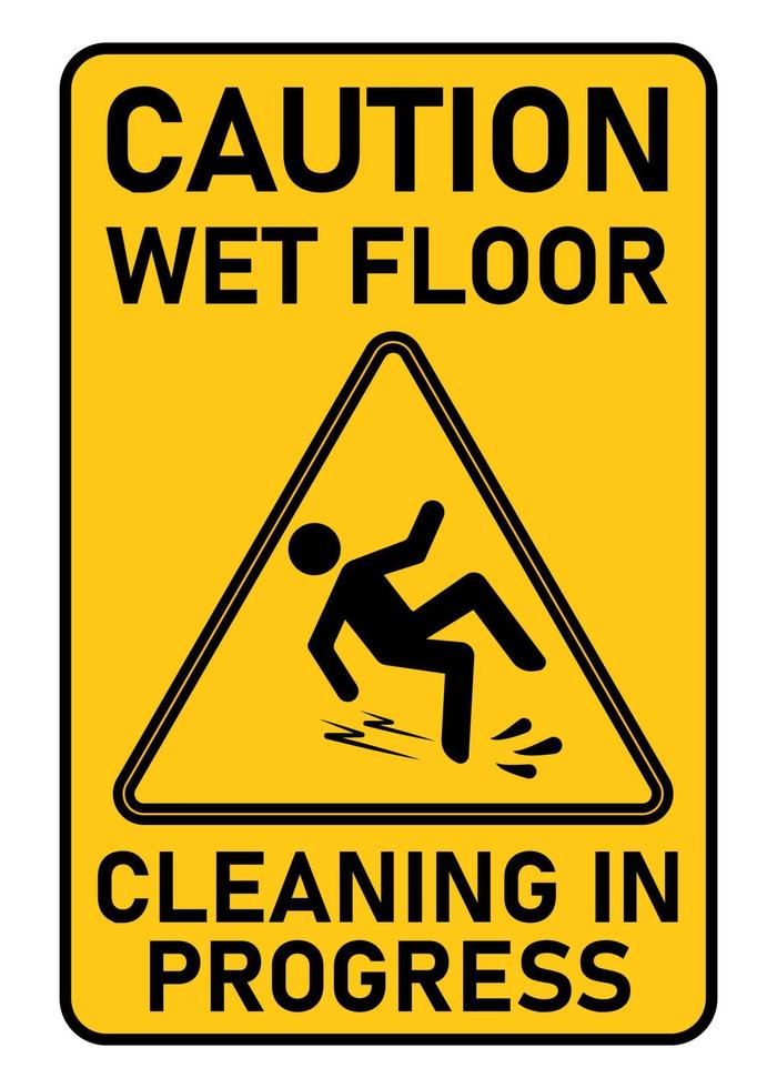 caution wet floor slippery after cleaning floor yellow printable sign template design illustration vector