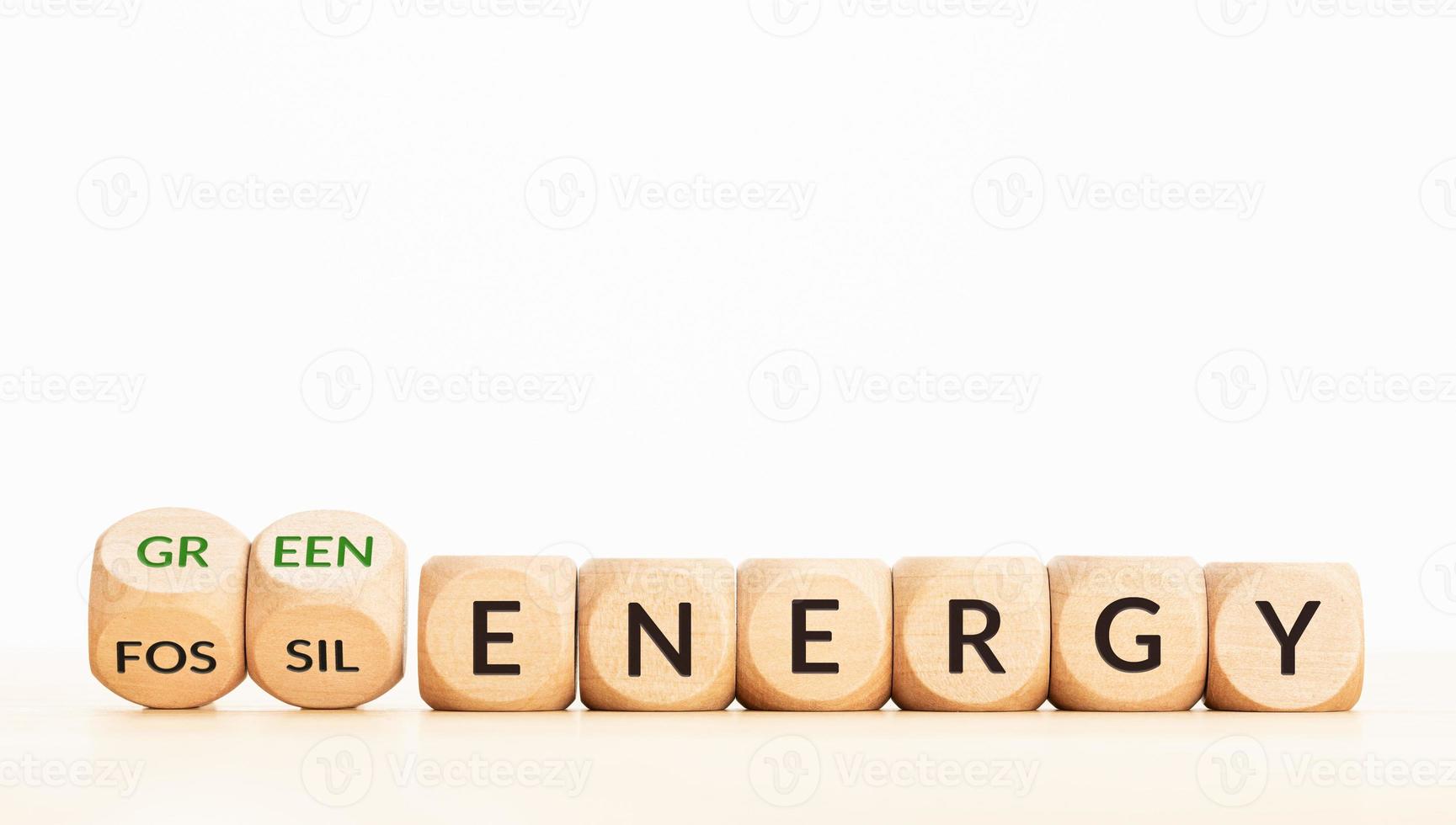 Change from fossil energy to green energy concept. Text on wooden blocks. Copy space photo