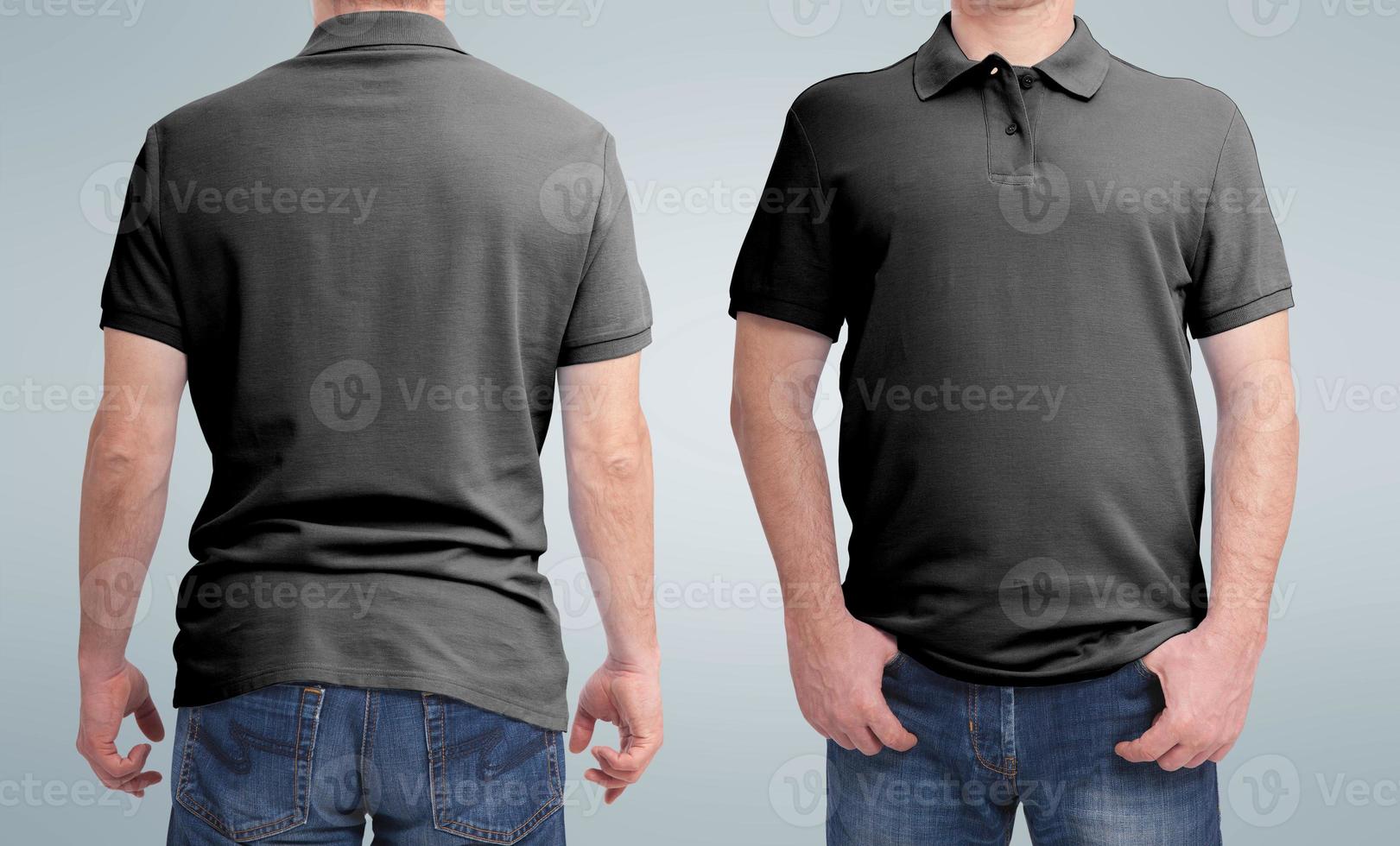 Shirt design and people concept - close up of man in blank white t-shirt front and rear isolated. Clean empty mock up template for design set. photo