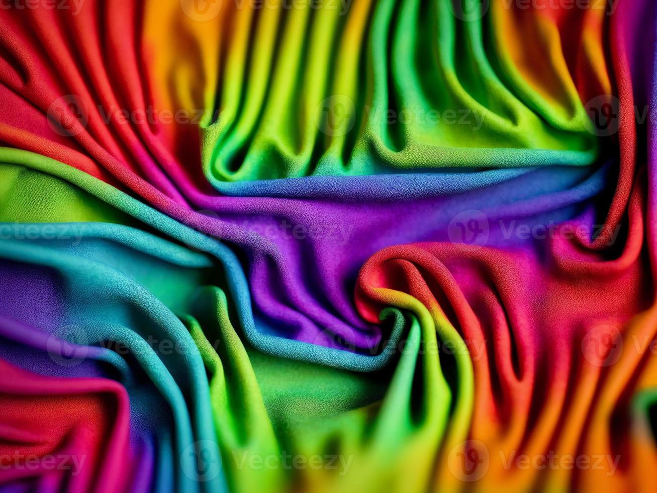close-up shot of a rainbow color dyed cotton cloth, arranged in wrinkles and waves photo