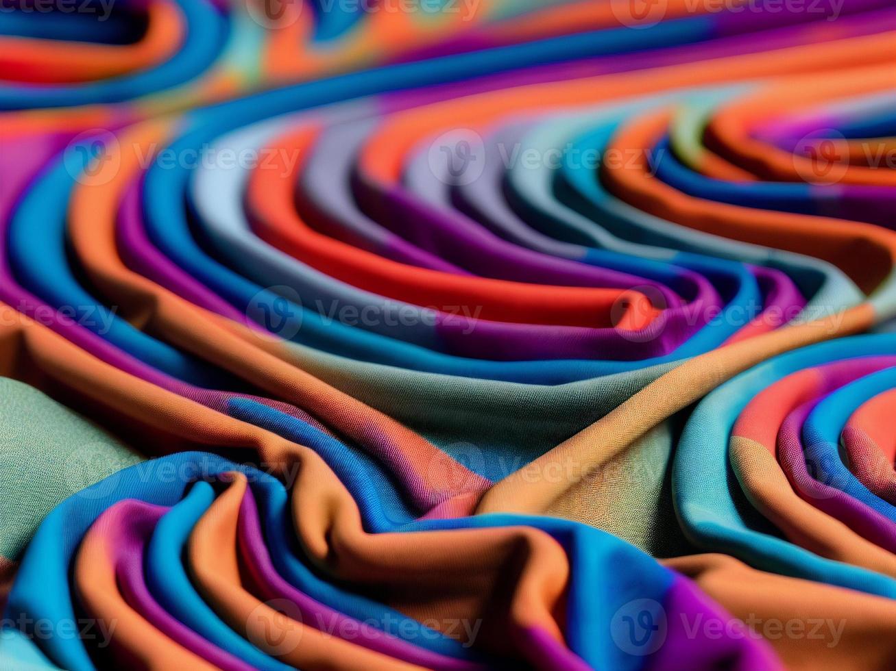 close-up shot of a rainbow color dyed cotton cloth, arranged in wrinkles and waves photo