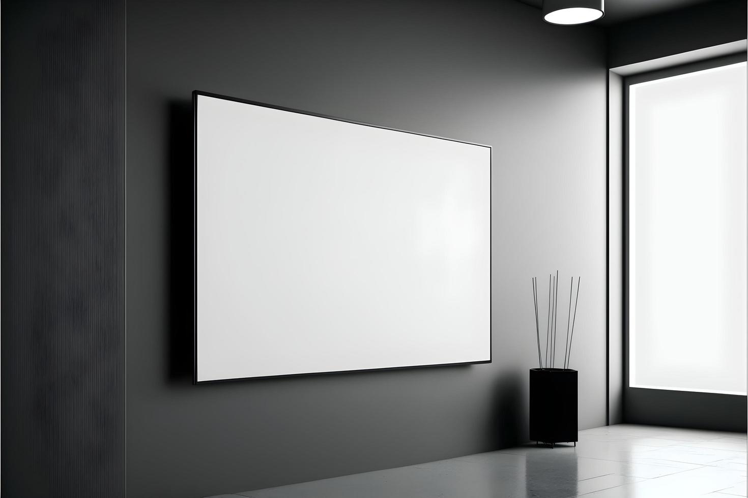 big led tv with blank white screen mock up displayed in office copy space for advertisement space photo