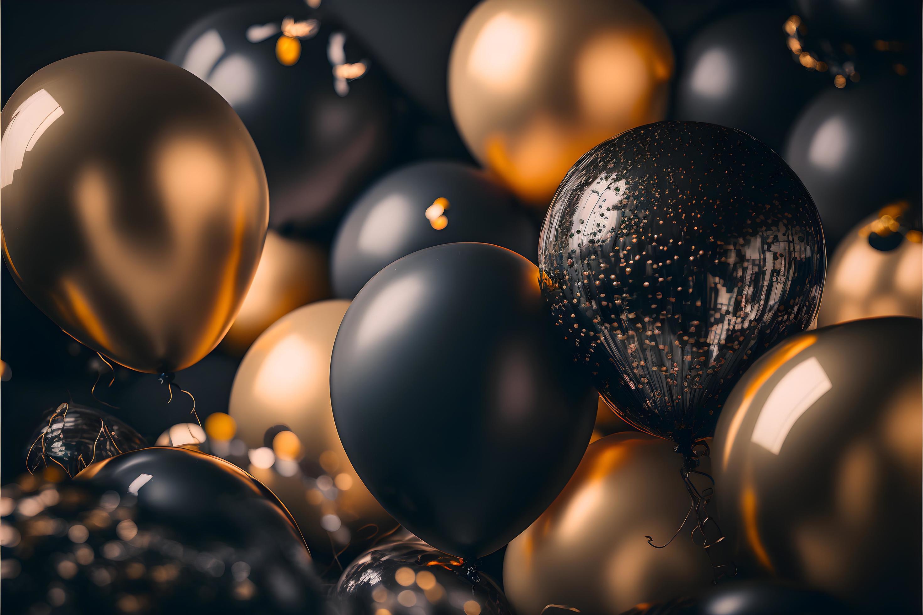 black and golden balloons background. Background design with