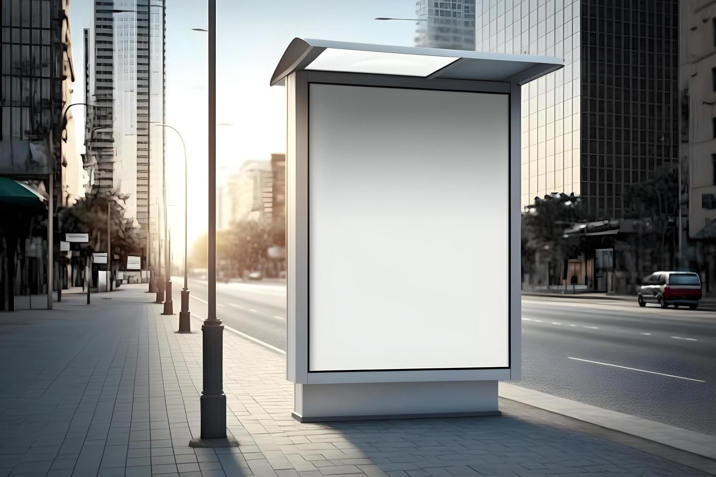 Empty space advertisement board, blank white signboard on roadside in city. Free Photo