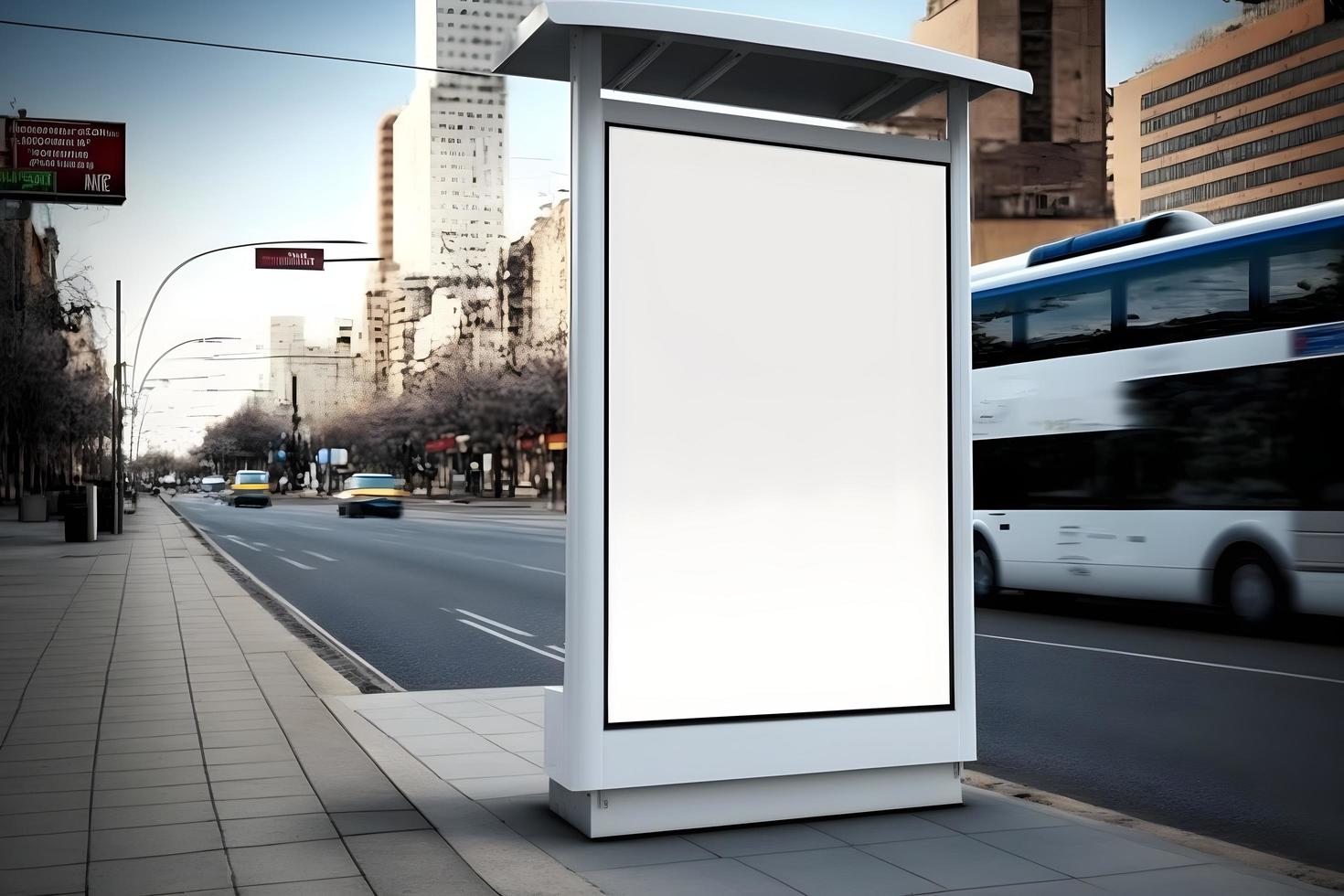 Empty space advertisement board, blank white signboard in city. Free Photo